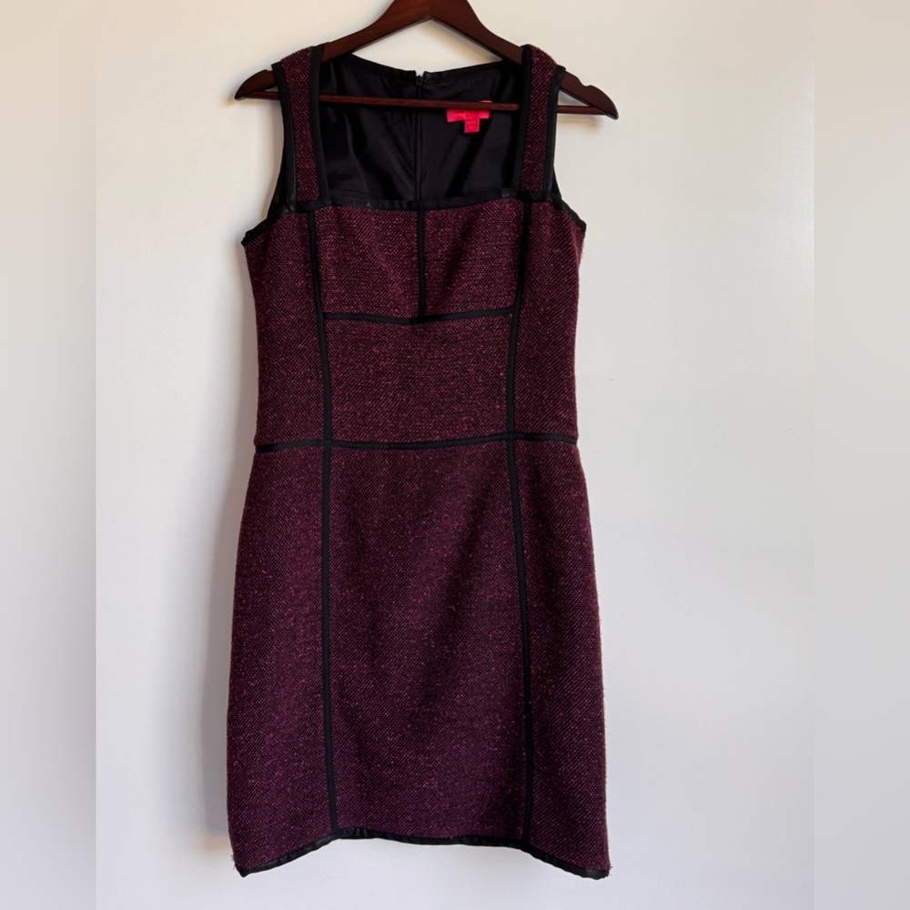 LAVIA Italy Black Burgundy Wool Viscose Tweed Shift Dress IT 44 US 8 NYE‎ Formal